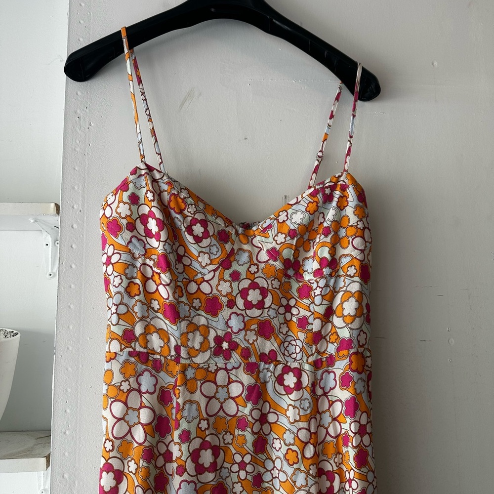 Floral Midi Dress in Pink and Orange